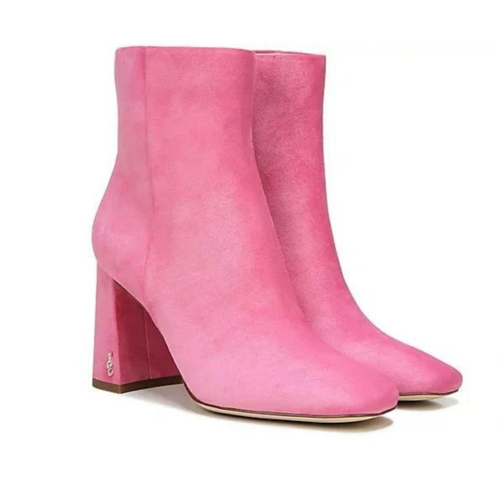 Sam Edelman Pink Suede Block Heel Ankle Boots